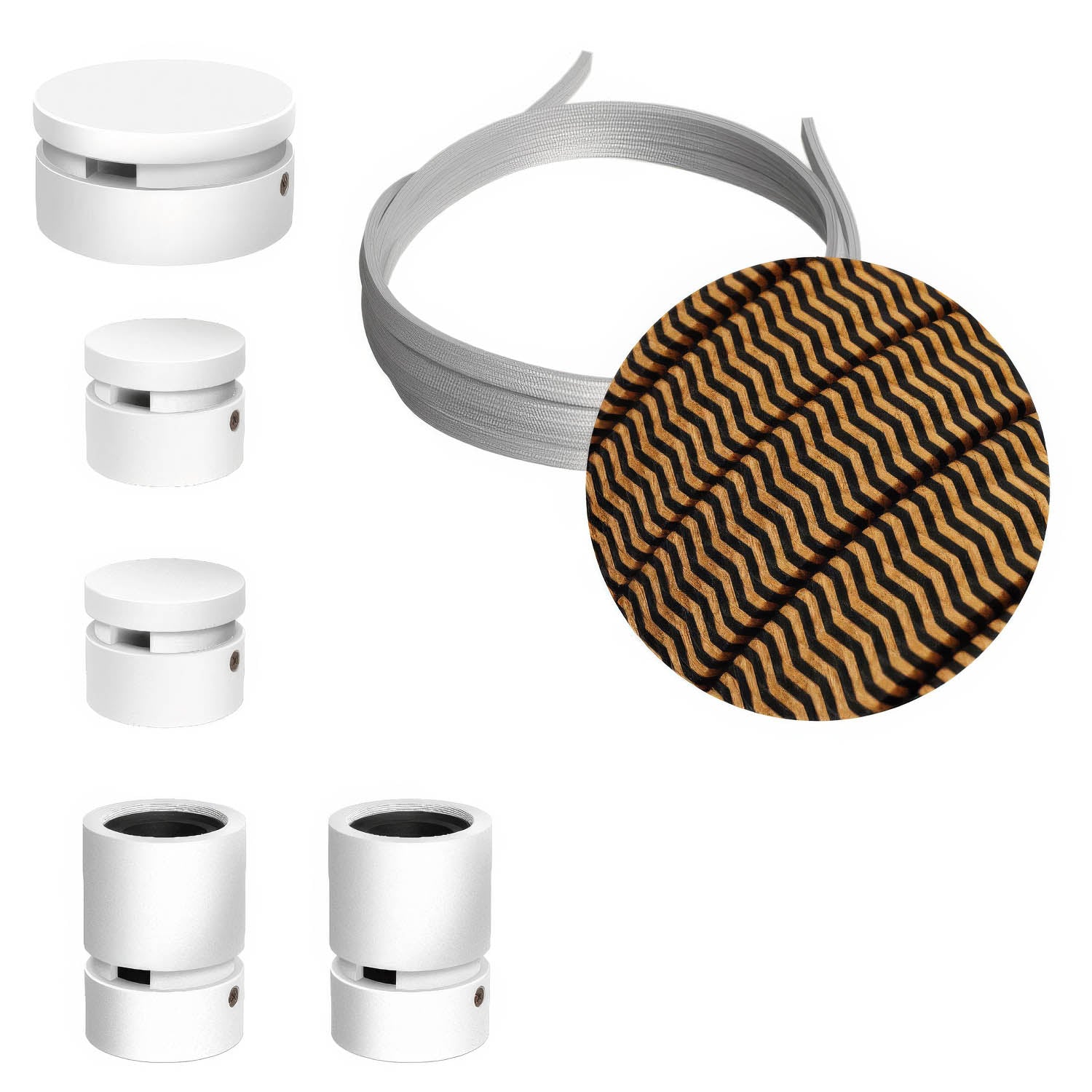 Sistema Filé Wiggle Kit - con cavo CZ22 di 3 m per catenaria e 5 componenti in legno verniciato bianco per interni