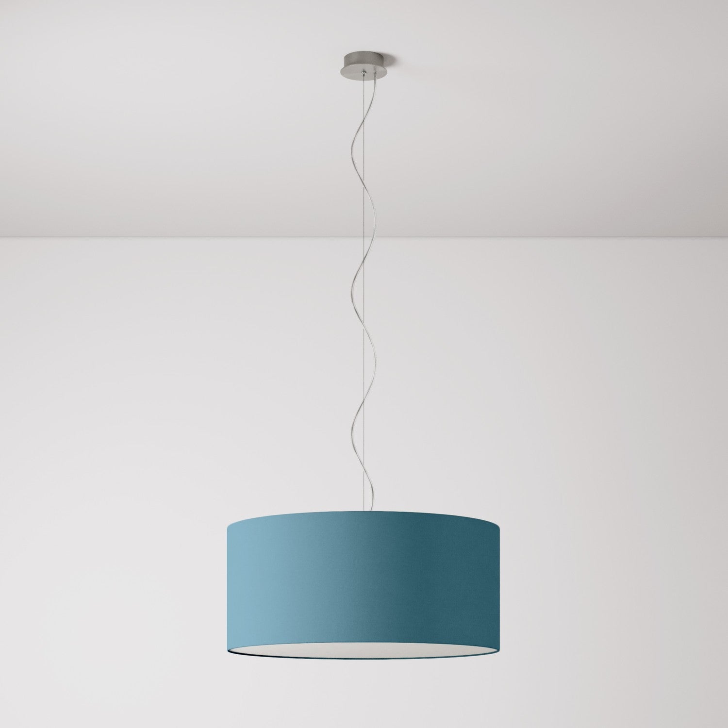Lampada a sospensione con paralume in tessuto Cilindro Large - Made in Italy - Teletta Azzurro Severo No