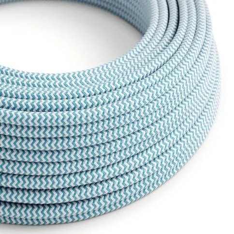 Cable eléctrico revestido en tejido turquesa resistente a los rayos UV