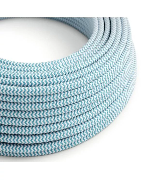 Cable eléctrico revestido en tejido turquesa resistente a los rayos UV
