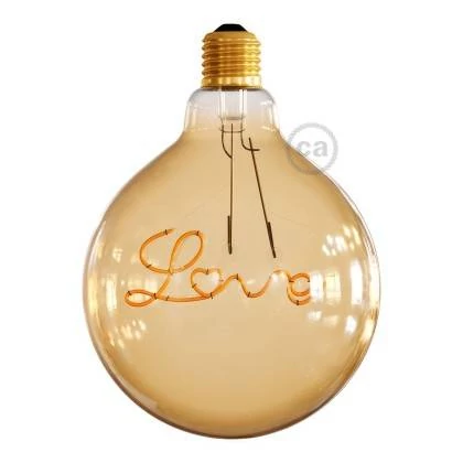 Bombilla Globo G125 LED Dorada para suspensiones - Filamento letra "Love" - 4.5W E27 Decorativa Vintage Dimmable 1800K