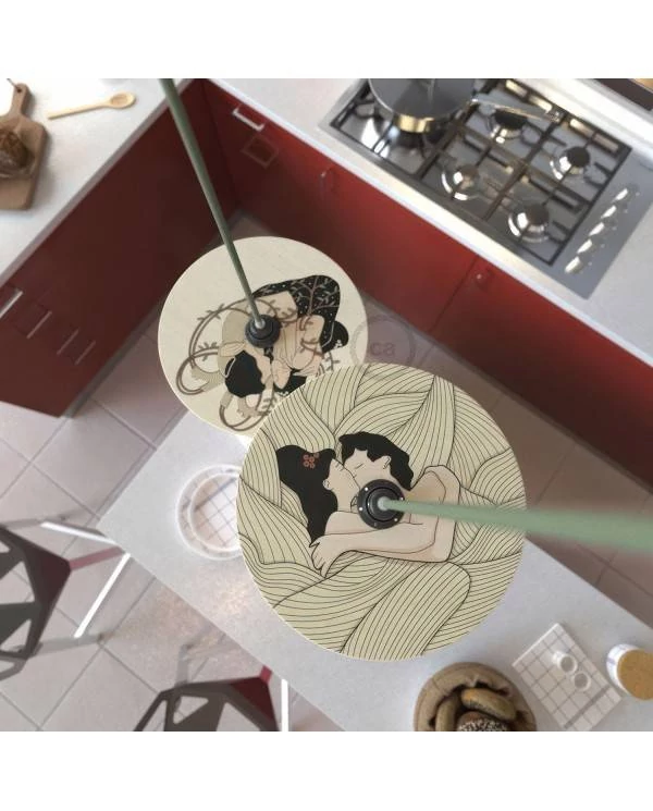 Pantalla de madera con ilustración de varios artistas, doble cara