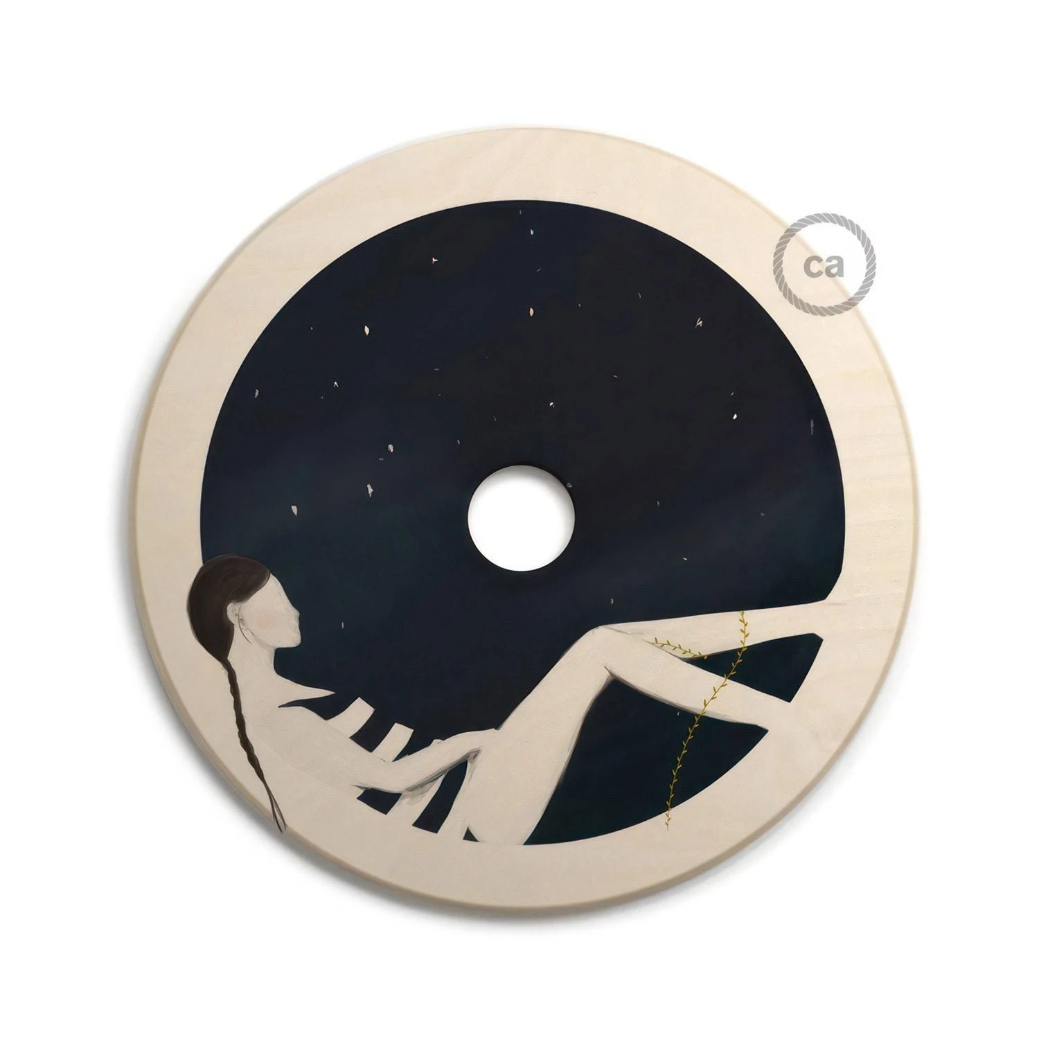 Pantalla de madera con ilustración de varios artistas, doble cara