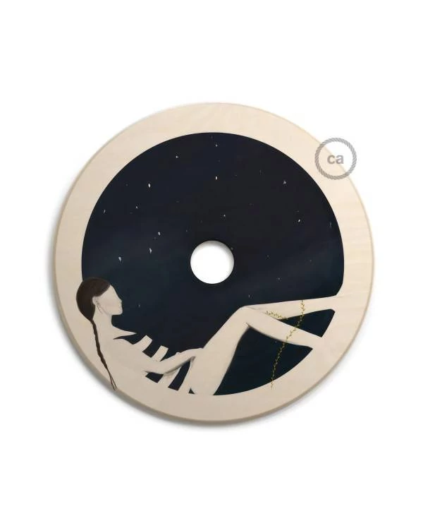 Pantalla de madera con ilustración de varios artistas, doble cara
