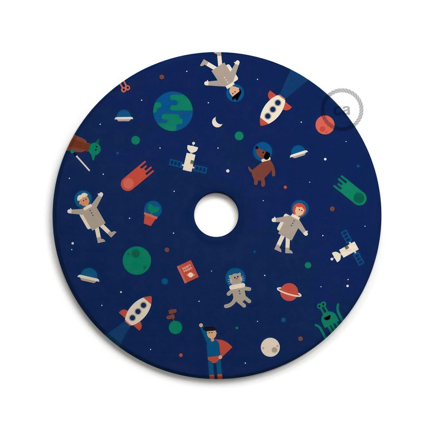 Pantalla de madera con ilustración de varios artistas, doble cara