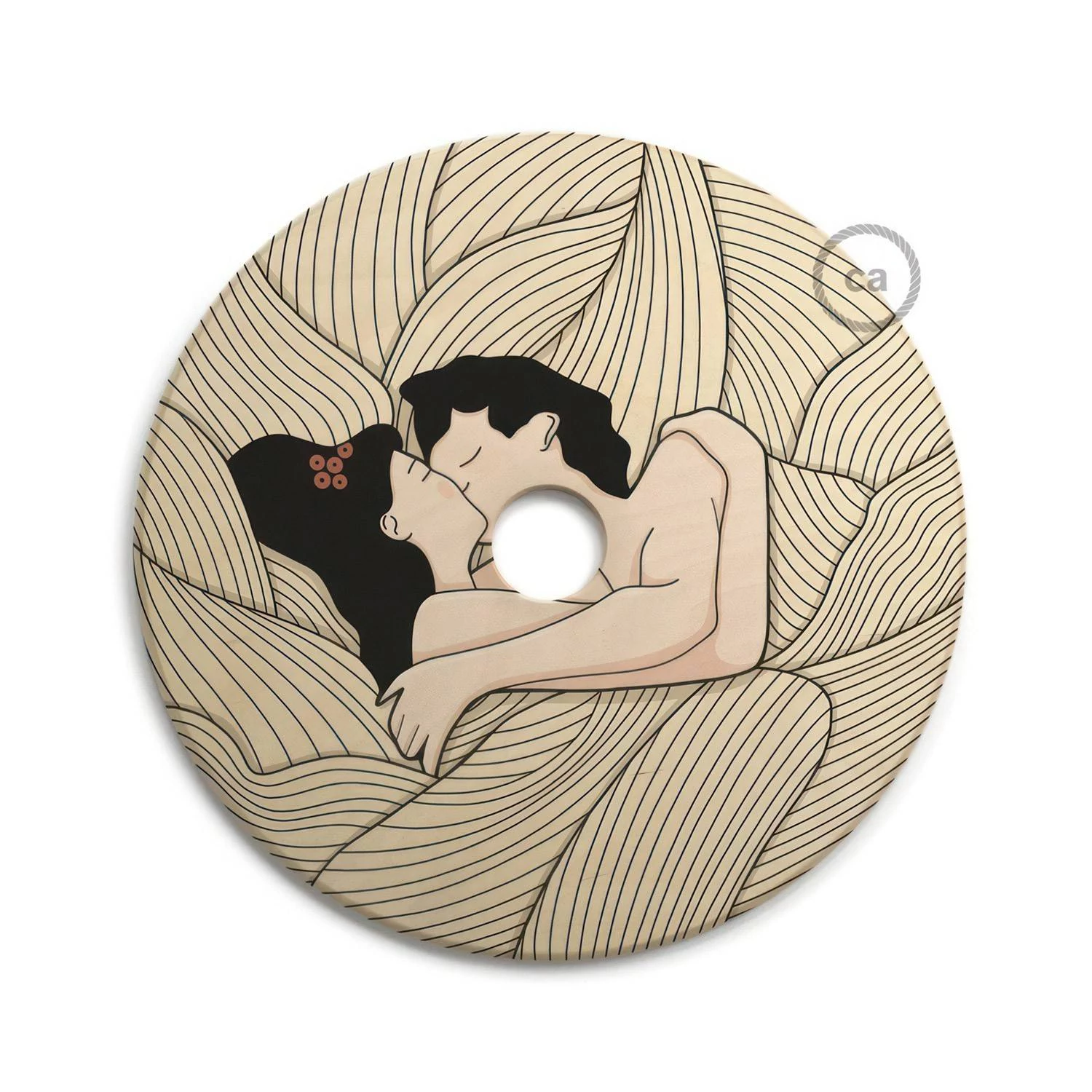 Pantalla de madera con ilustración de varios artistas, doble cara