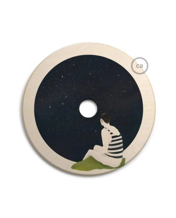 Pantalla de madera con ilustración de varios artistas, doble cara