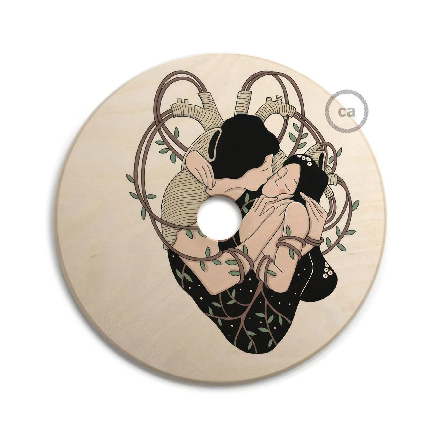 Pantalla de madera con ilustración de varios artistas, doble cara