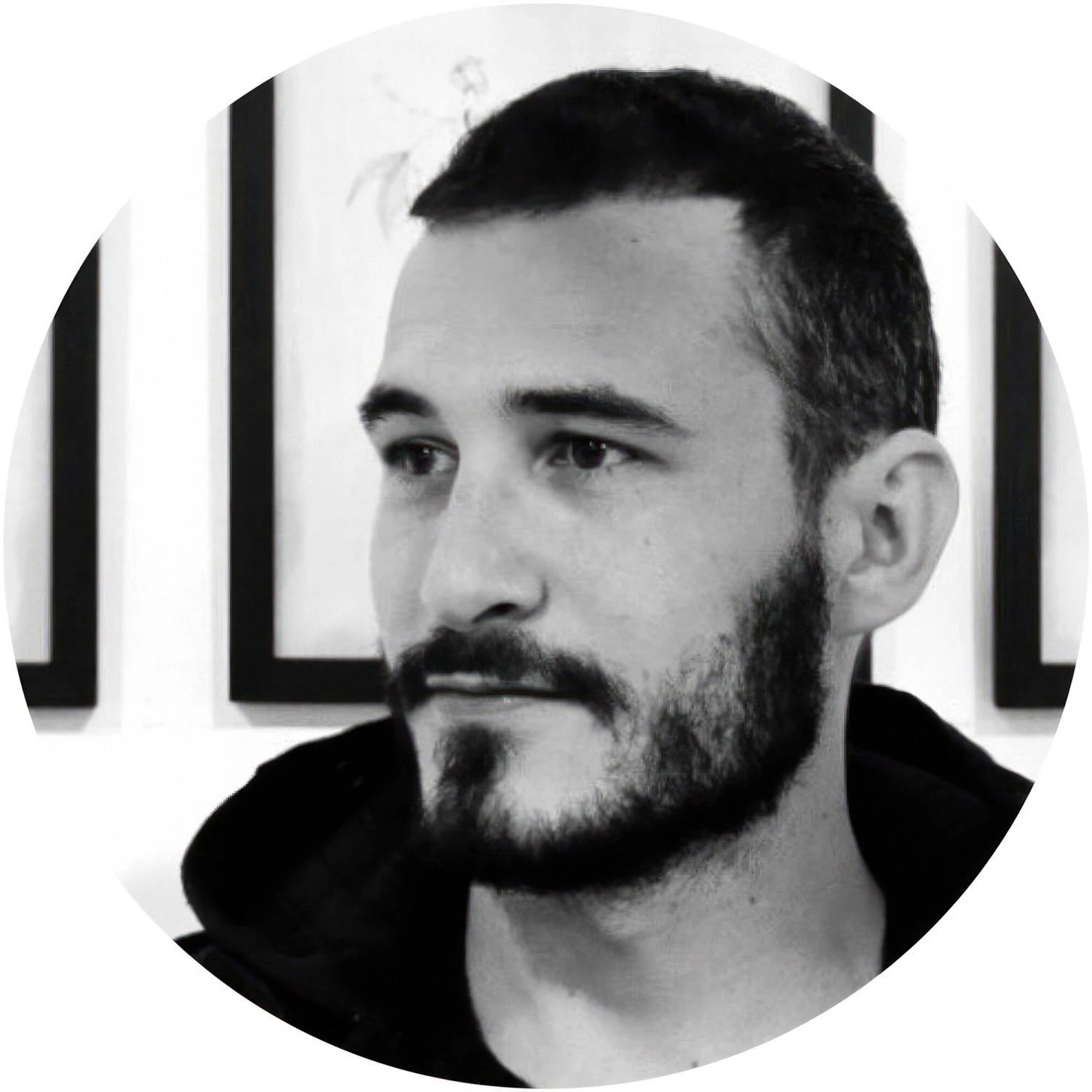 Pantalla de madera con ilustración de varios artistas, doble cara