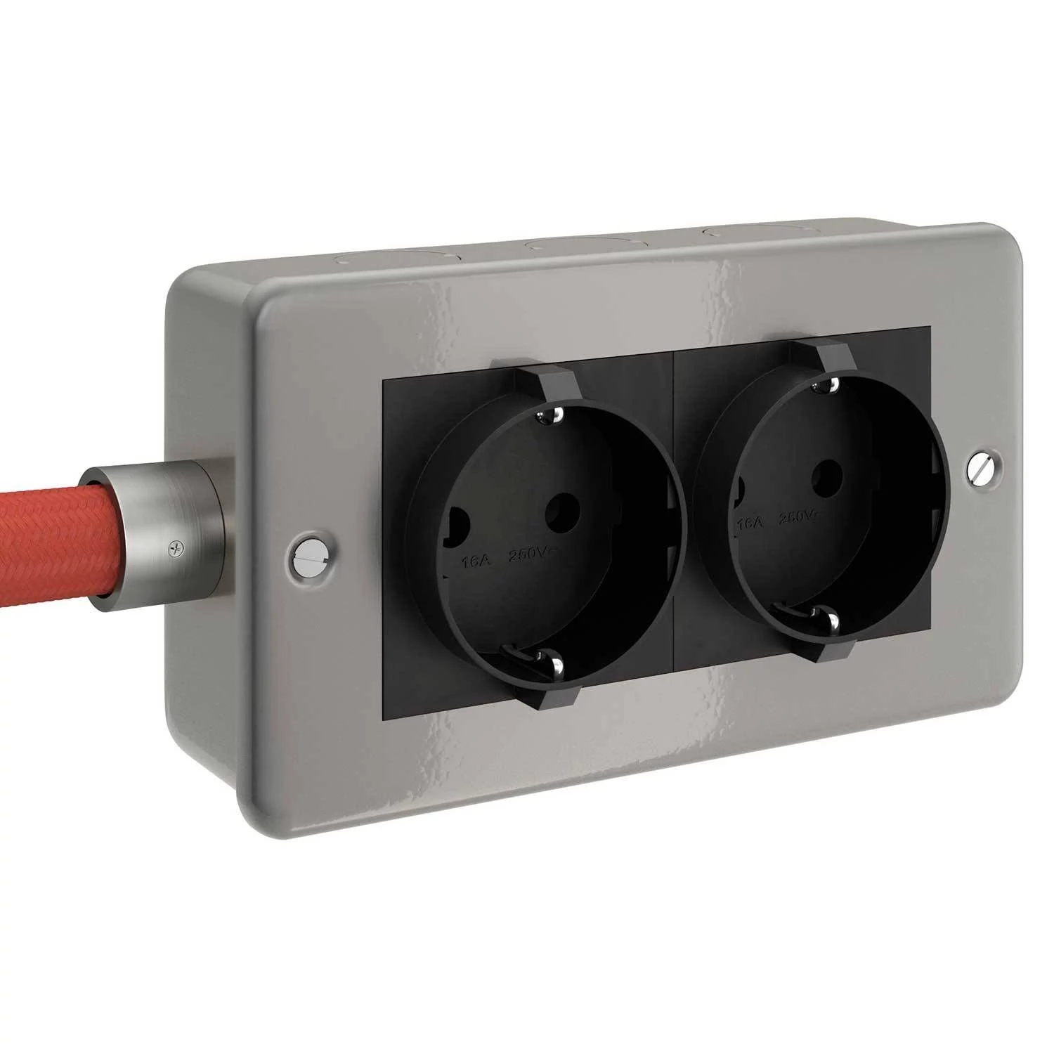 Caja de pared con doble enchufe de metal Schuko