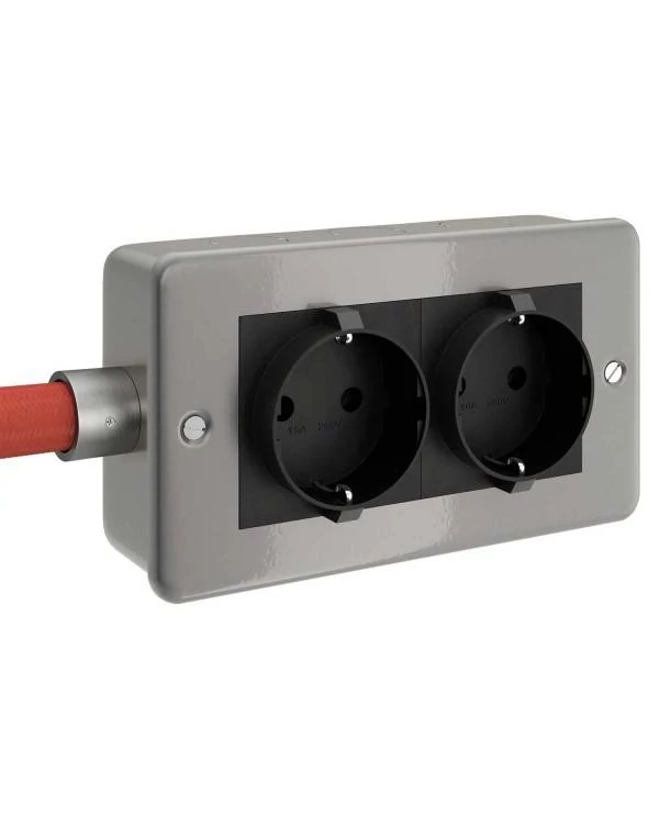 Caja de pared con doble enchufe de metal Schuko