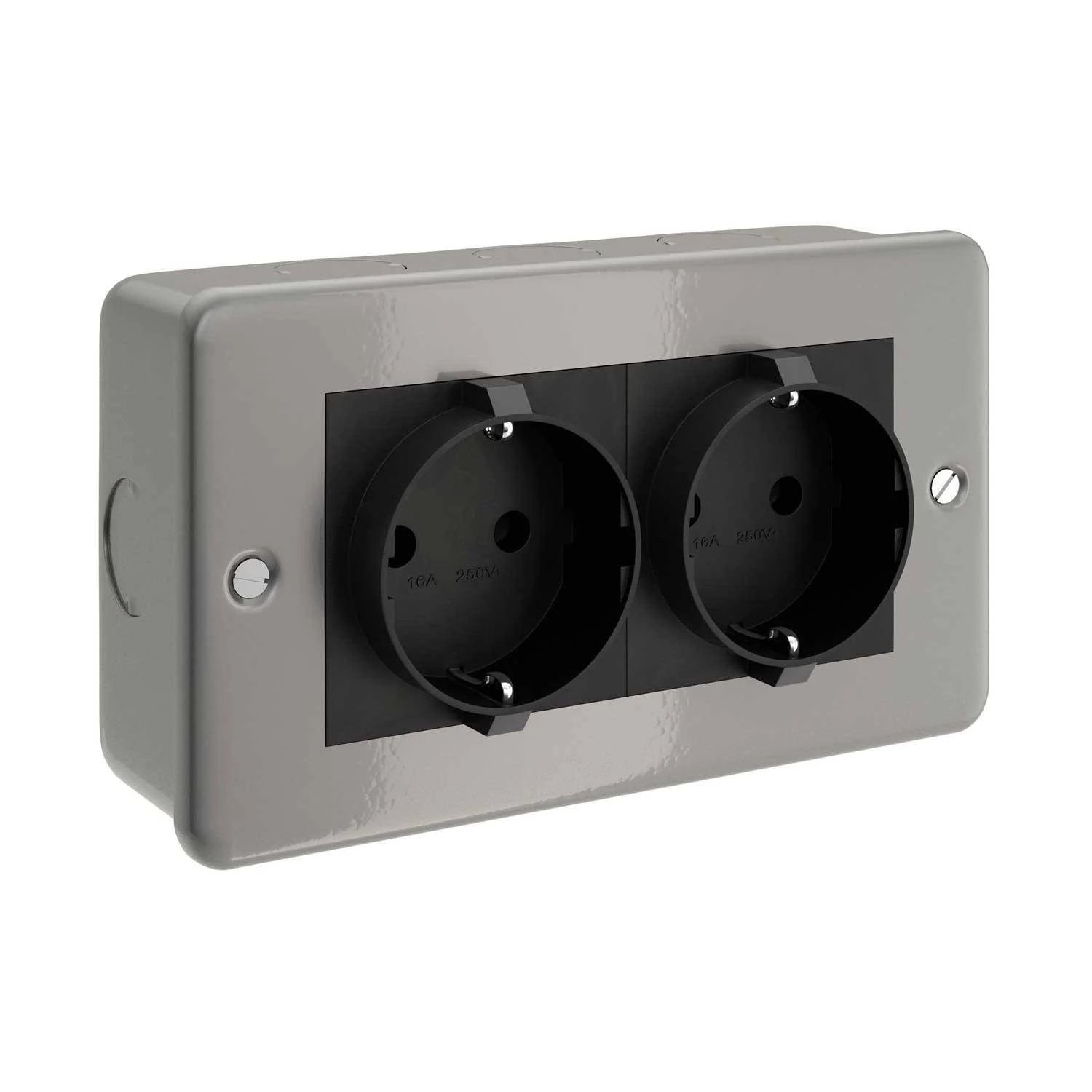 Caja de pared con doble enchufe de metal Schuko