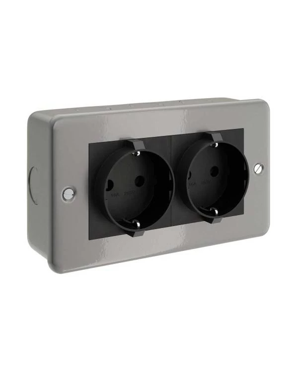 Caja de pared con doble enchufe de metal Schuko