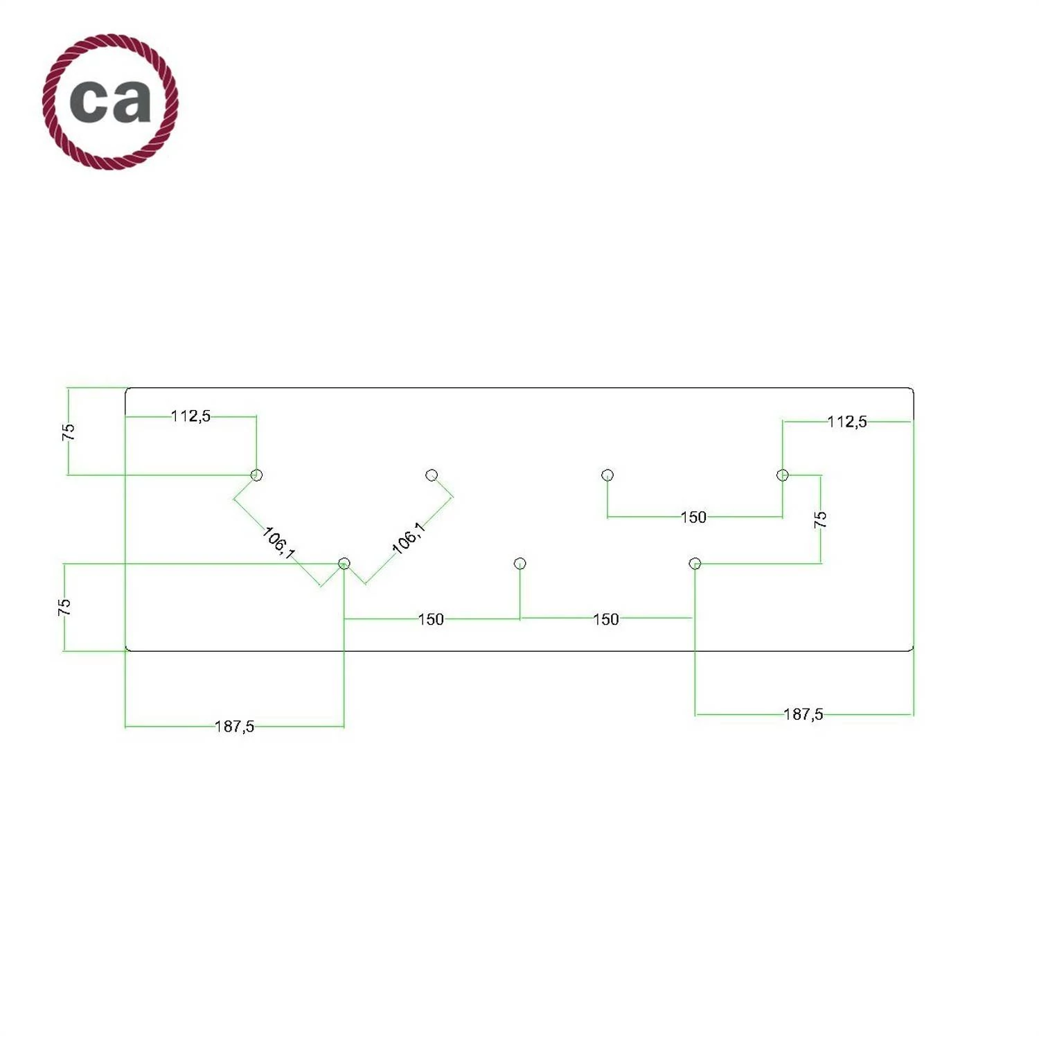 Rosetón XXL rectangular Ros One con 7 agujeros