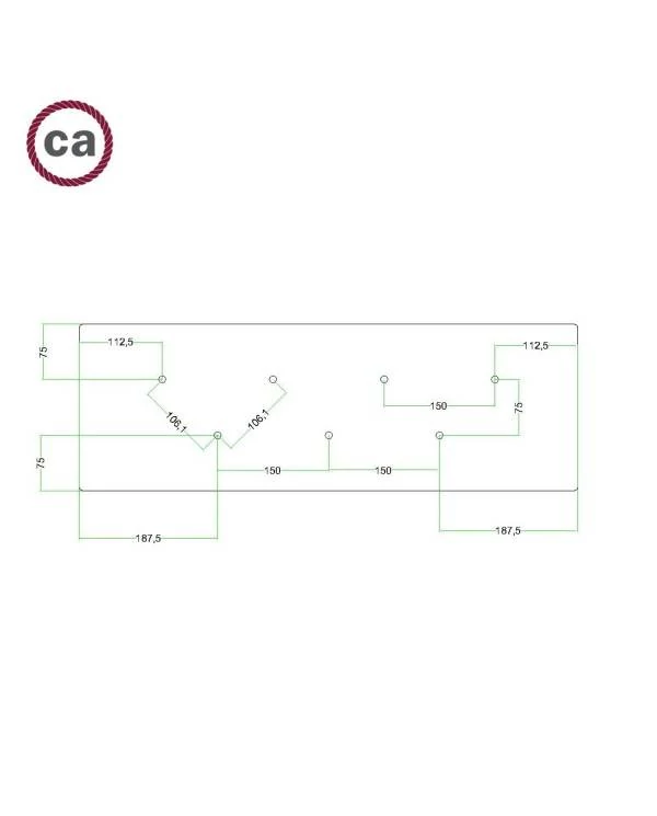 Rosetón XXL rectangular Ros One con 7 agujeros