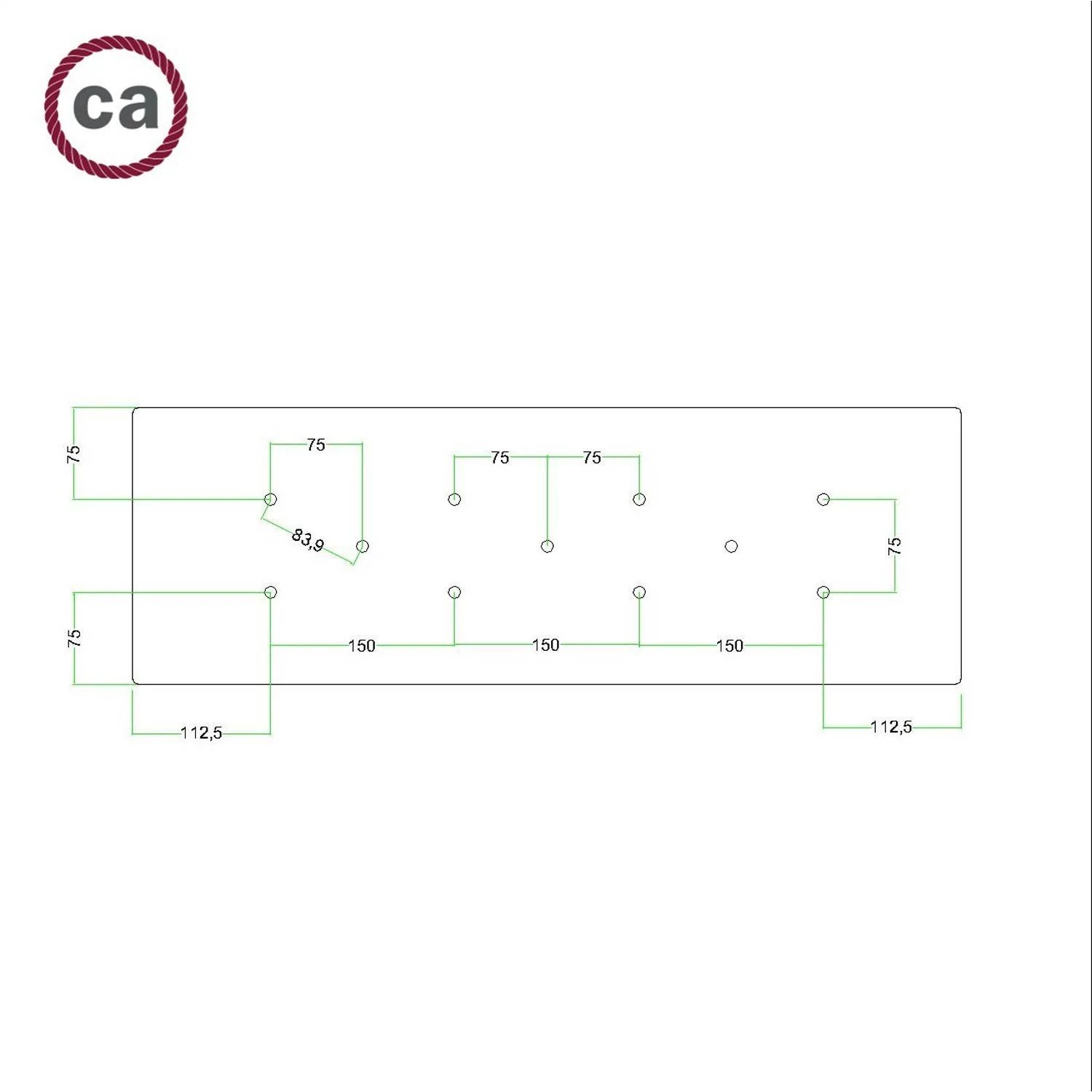 Rosetón XXL rectangular Ros One con 11 agujeros