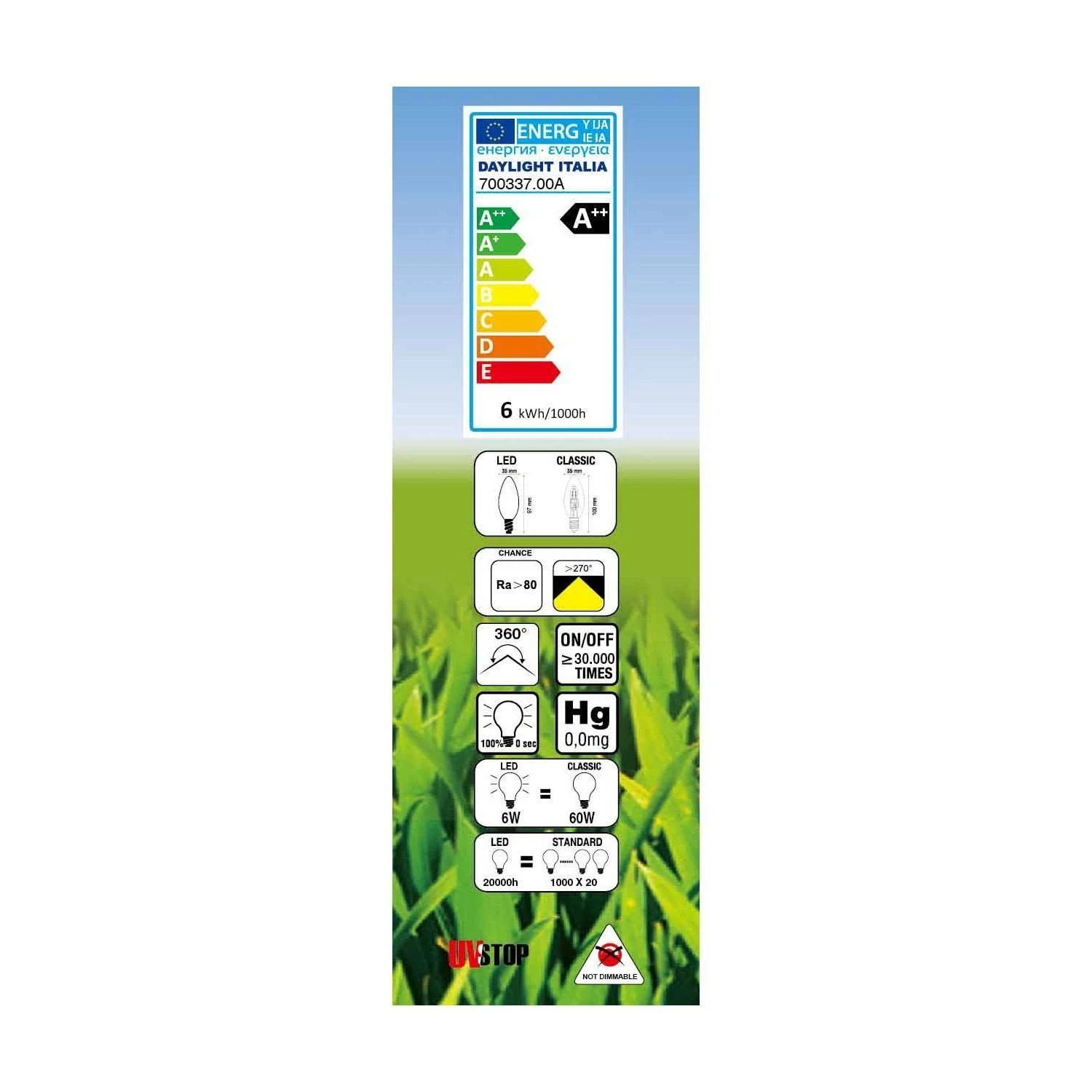 Bombilla de filamento led Oliva Clear 6W E14 2700K