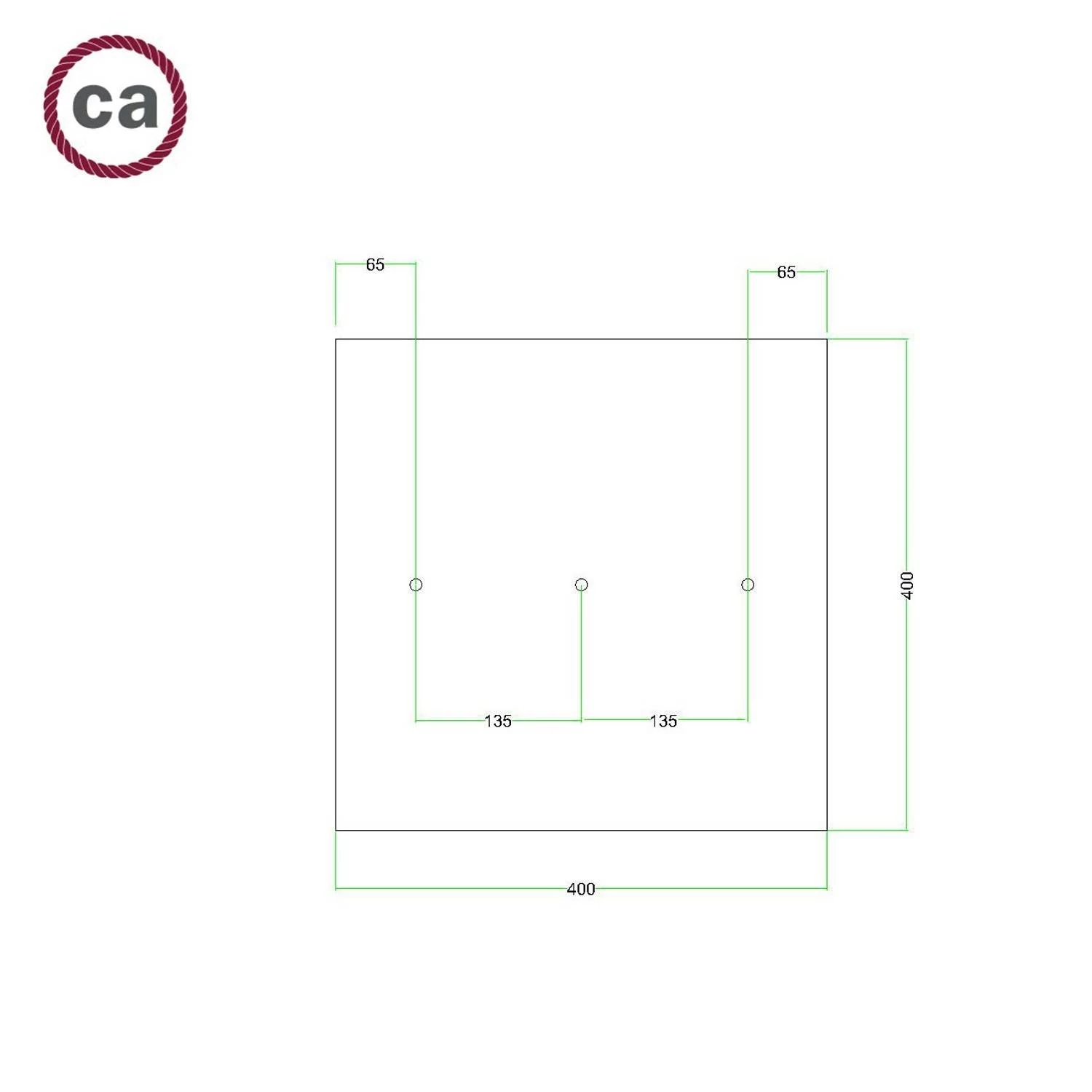 Rosetón XXL Rose-One cuadrado, 400 mm con 3 agujeros en linea y 4 agujeros laterales - PROMO