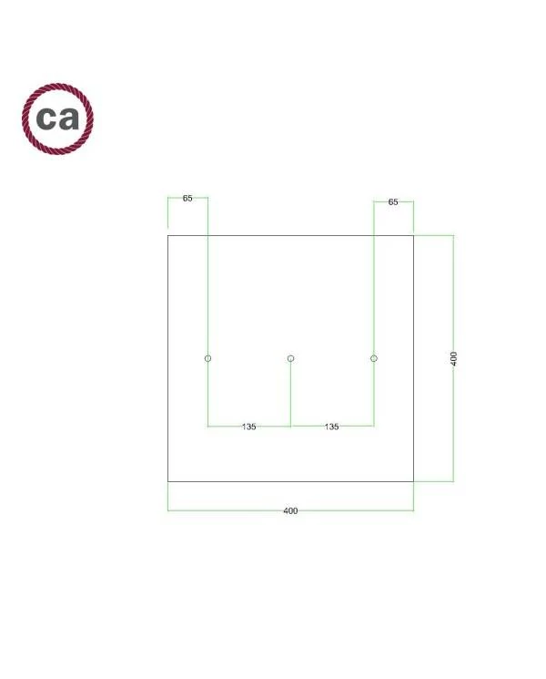 Rosetón XXL Rose-One cuadrado, 400 mm con 3 agujeros en linea y 4 agujeros laterales - PROMO