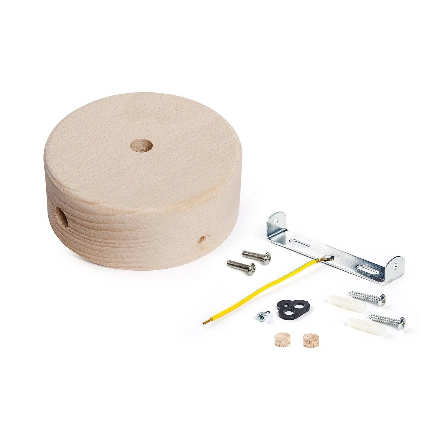 kit mini rosetón de madera con 1 agujero central y 2 laterales