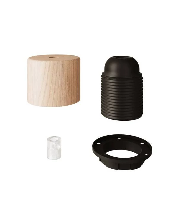 Portalámparas cilíndrico de madera E27 para pantalla