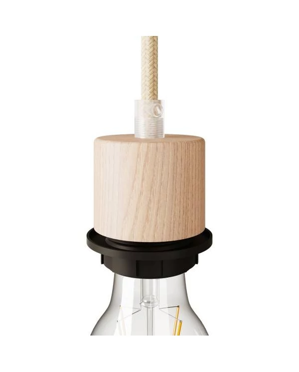 Portalámparas cilíndrico de madera E27 para pantalla
