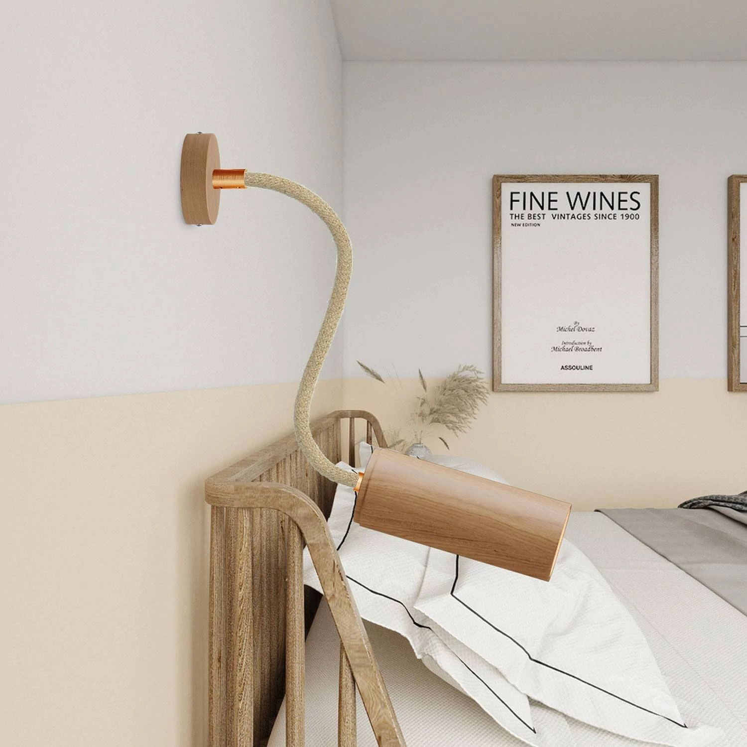 Lámpara Fermaluce Flex 30 con rosetón y foco de madera