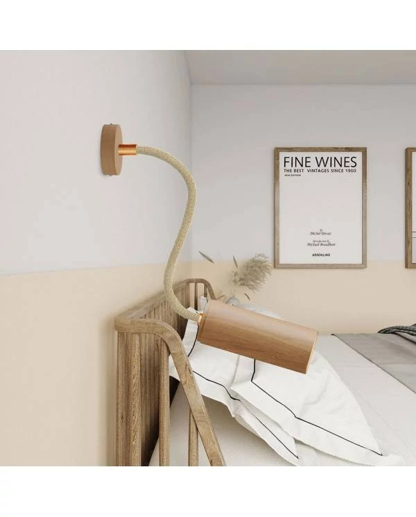 Lámpara Fermaluce Flex 30 con rosetón y foco de madera