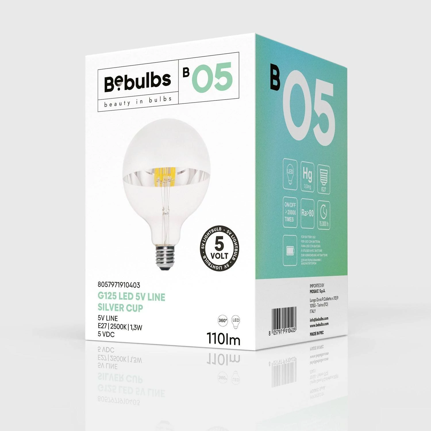 B05 - Bombilla LED G125 media esfera plateada