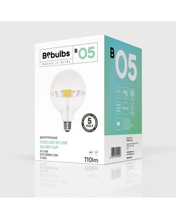 B05 - Bombilla LED G125 media esfera plateada