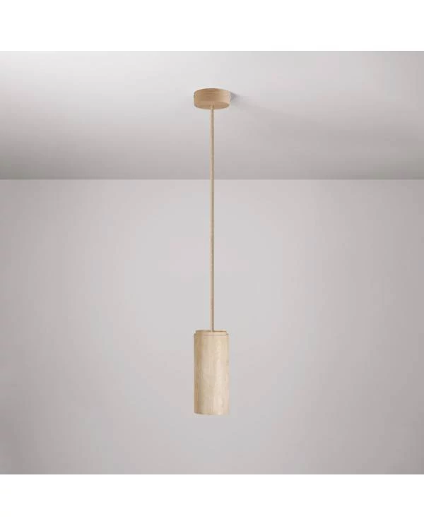 Lámpara colgante con pantalla de madera para focos