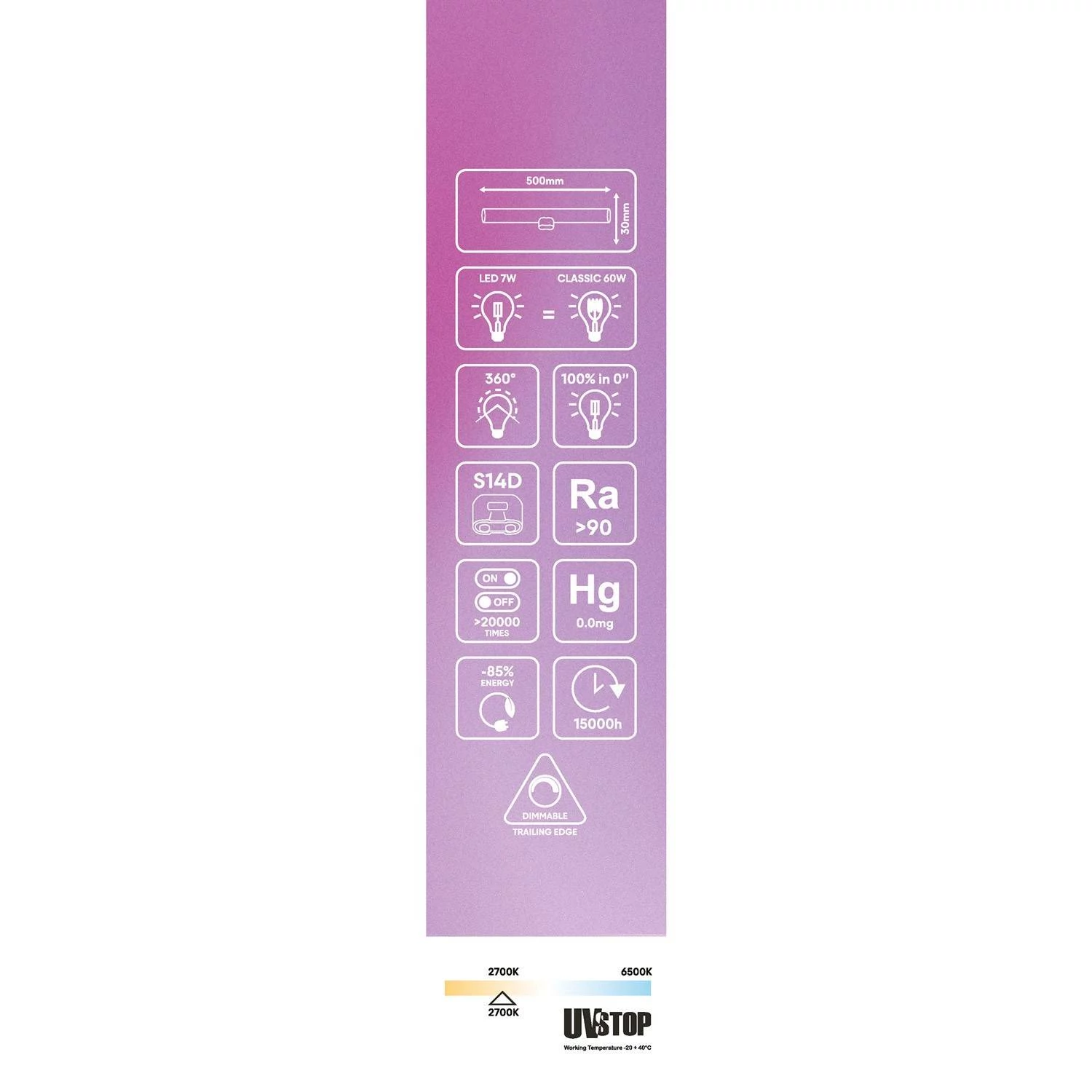 Bombilla LED lineal transparente S14d longitud 500 mm