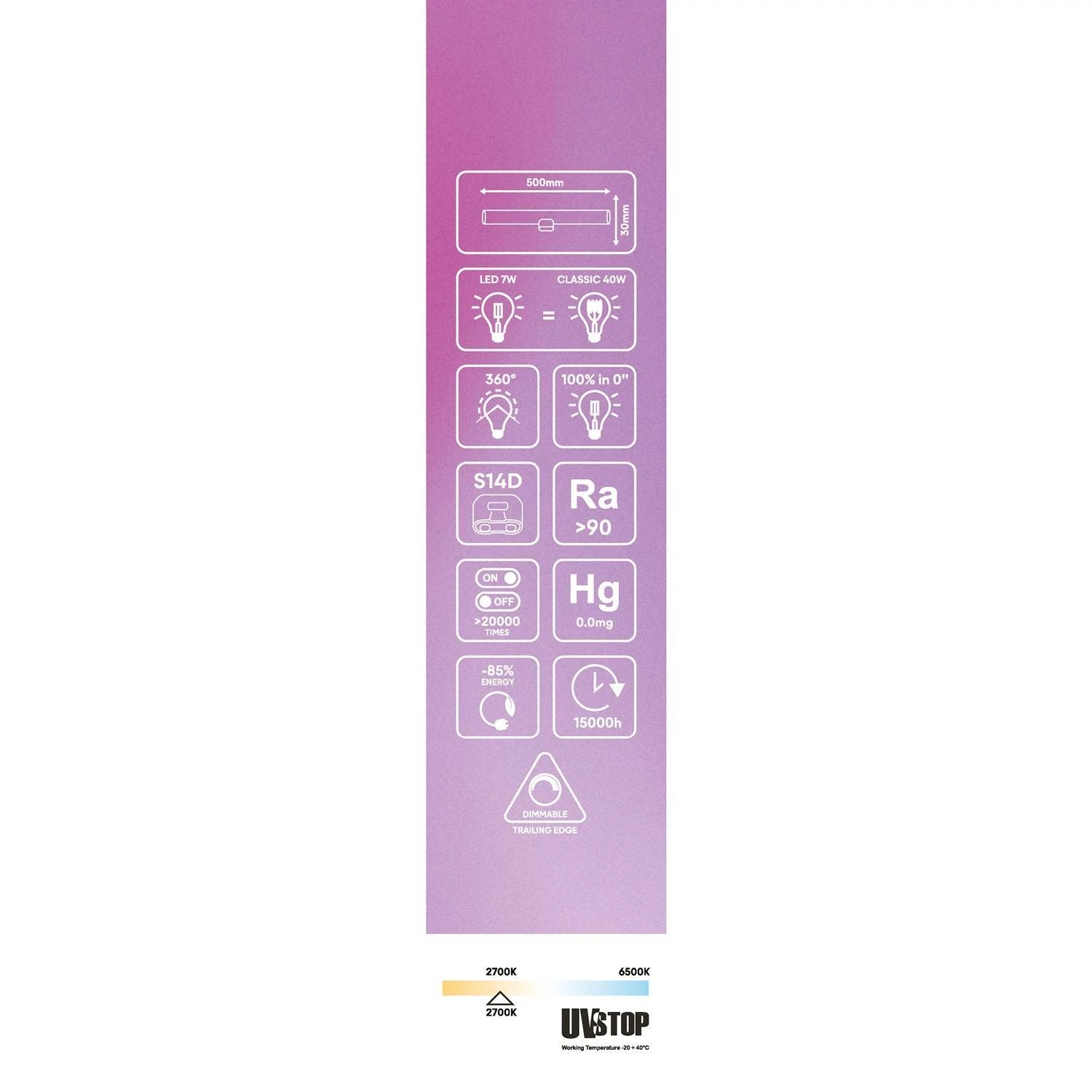 Bombilla LED lineal efecto porcelana S14d longitud 500 mm