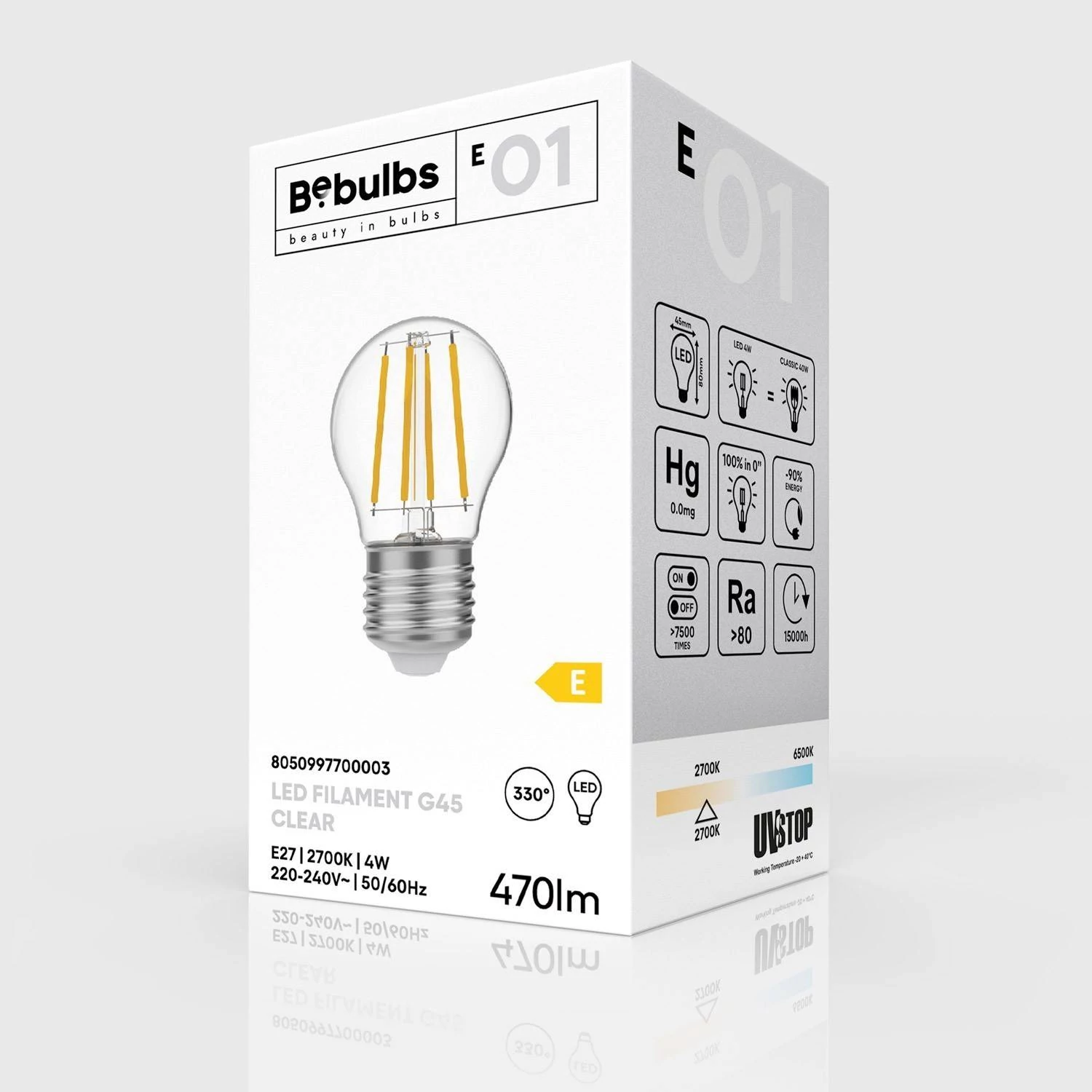 Bombilla LED Mini Globo Transparente G45 E27 2700K