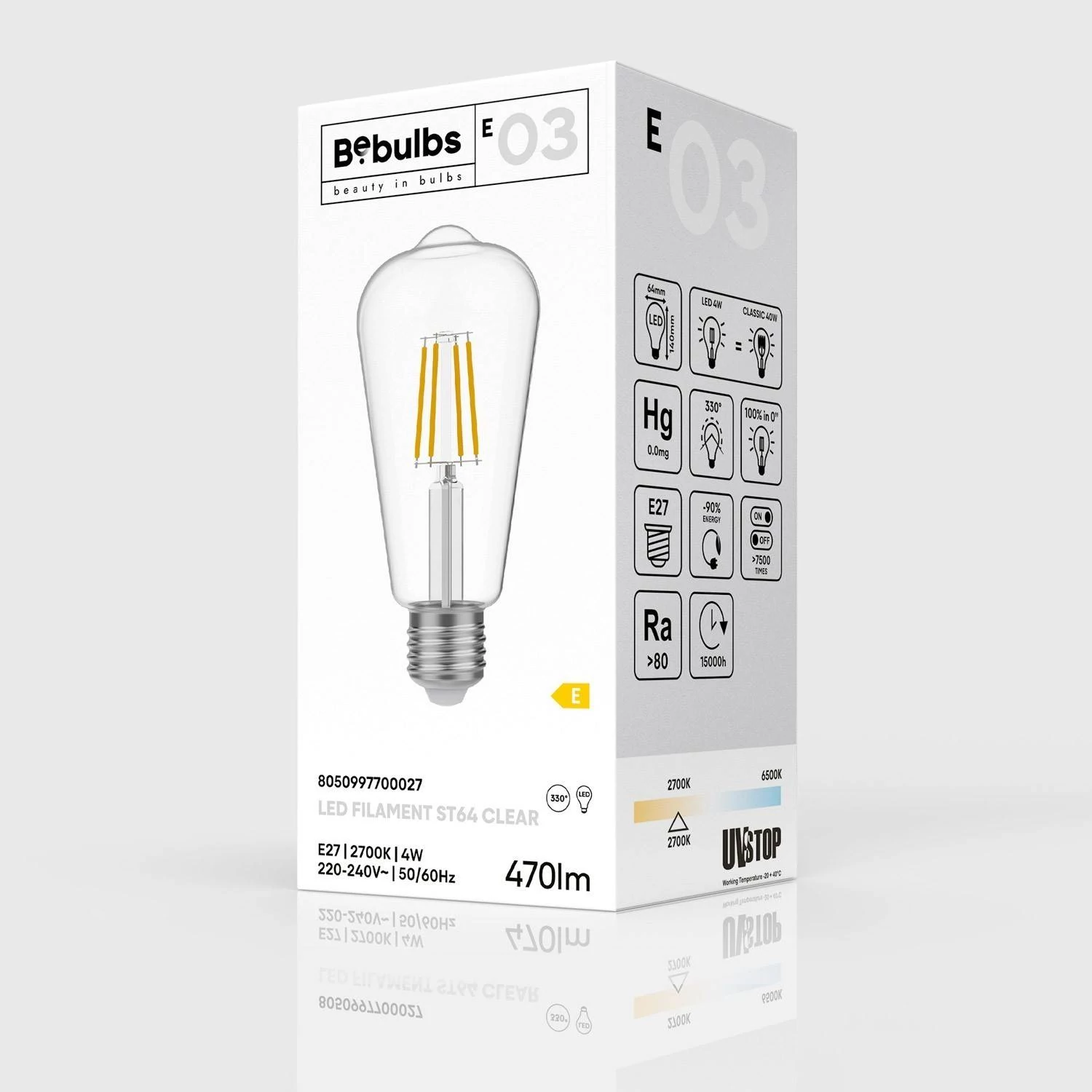 Bombilla LED Transparente Edison ST64 E27 2700K