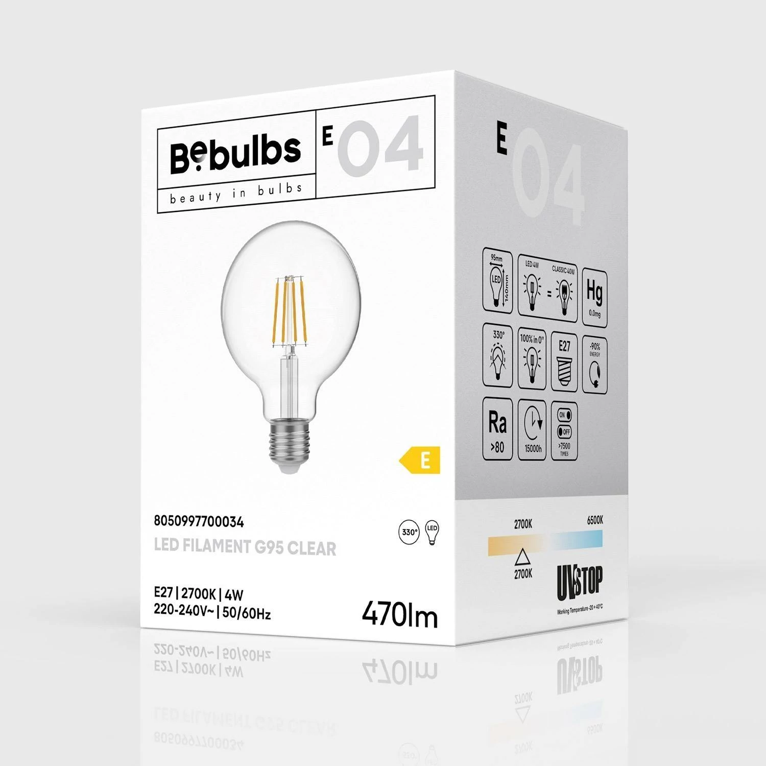 Bombilla LED Transparente Globo G95 E27 2700K