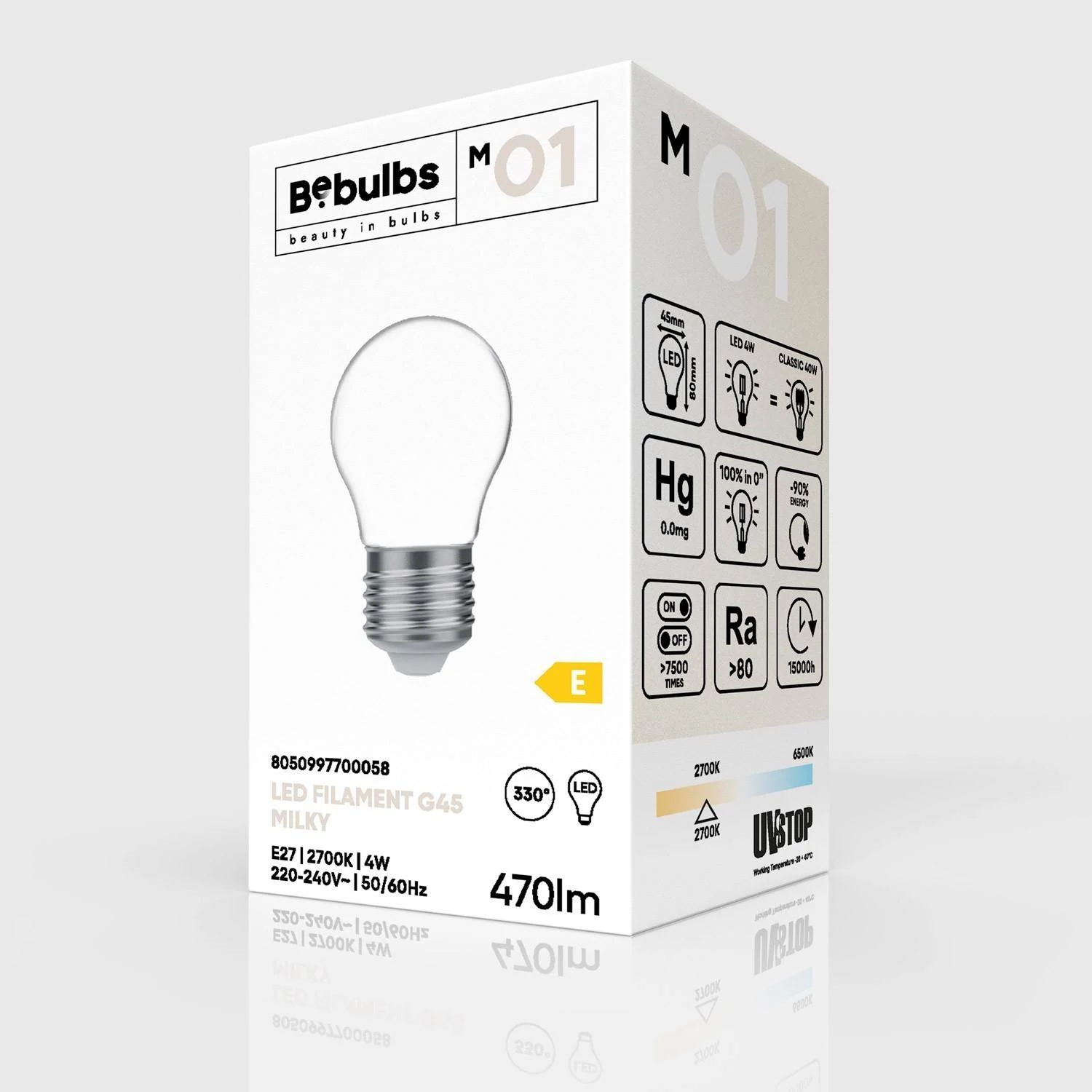 Bombilla LED Mini Globo Milky G45 E27 2700K