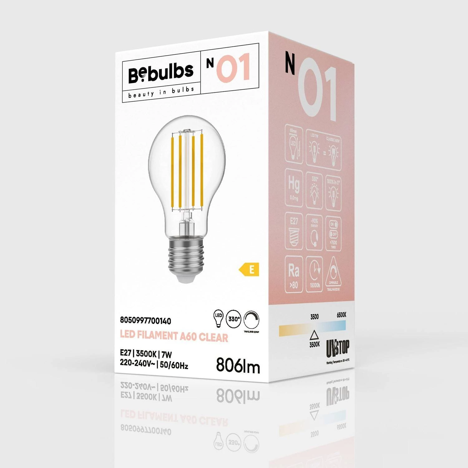 Bombilla LED Transparente Gota A60 E27 3500K