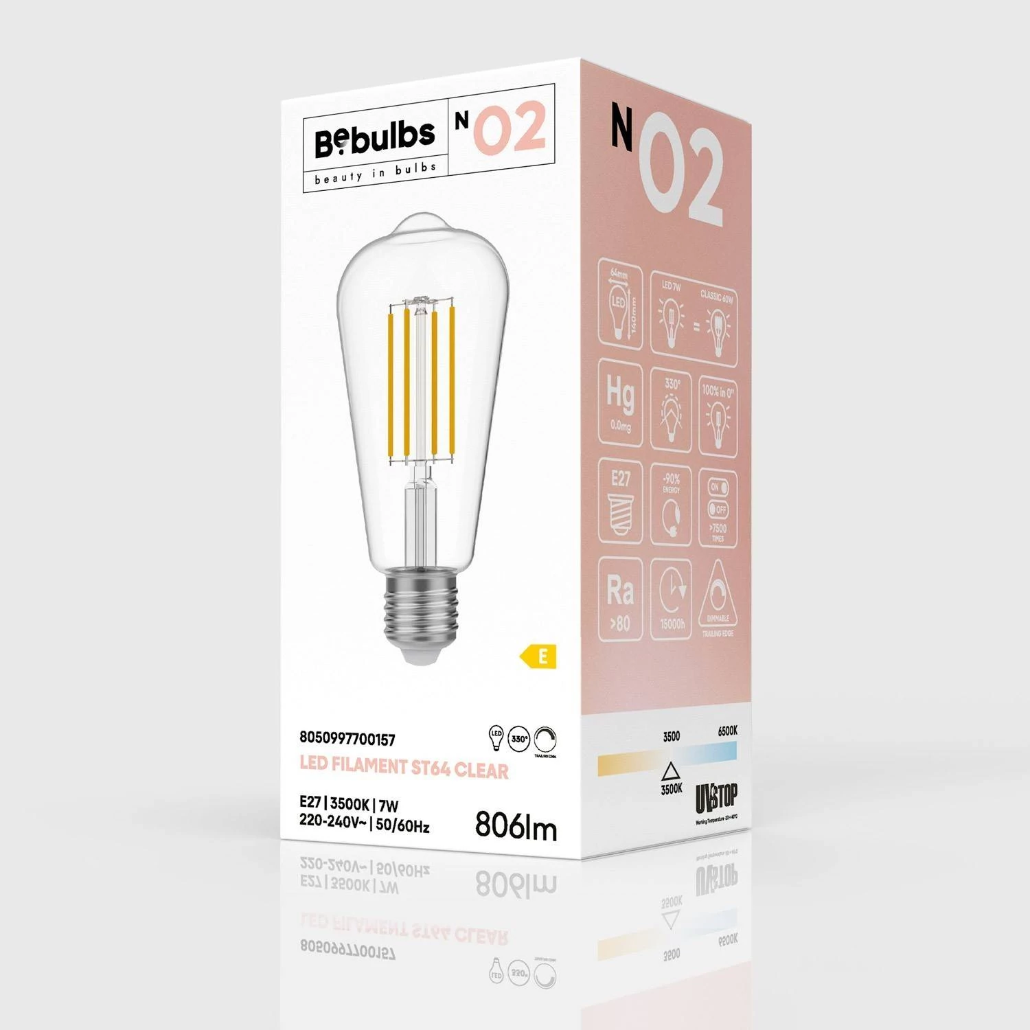 Bombilla LED Transparente Edison ST64 E27 3500K