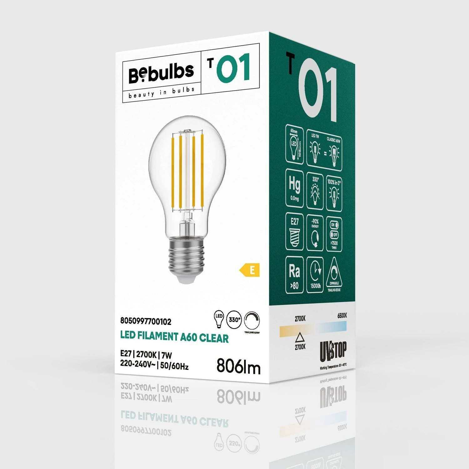 Bombilla LED Gota Transparente A60 E27 2700K