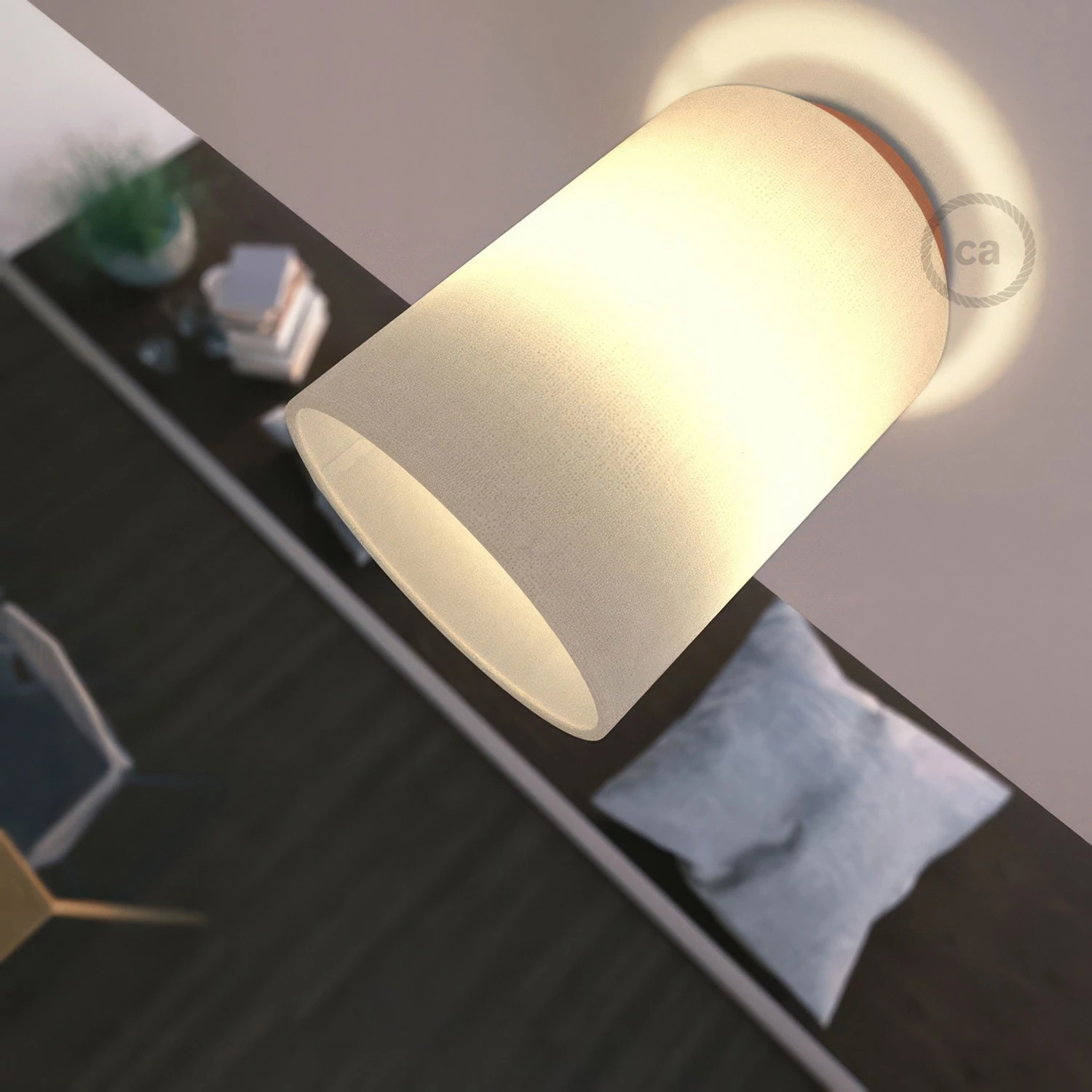 Lámpara de pared o techo con pantalla cilíndrica de tela