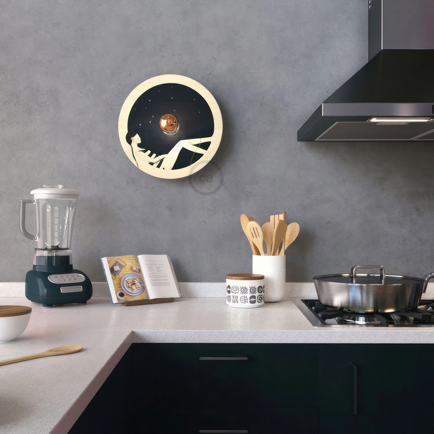 Lámpara de pared Romantic pantalla UFO ilustrada doble cara