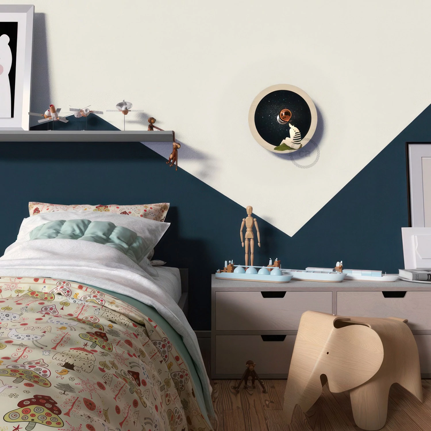 Lámpara de pared Romantic pantalla UFO ilustrada doble cara