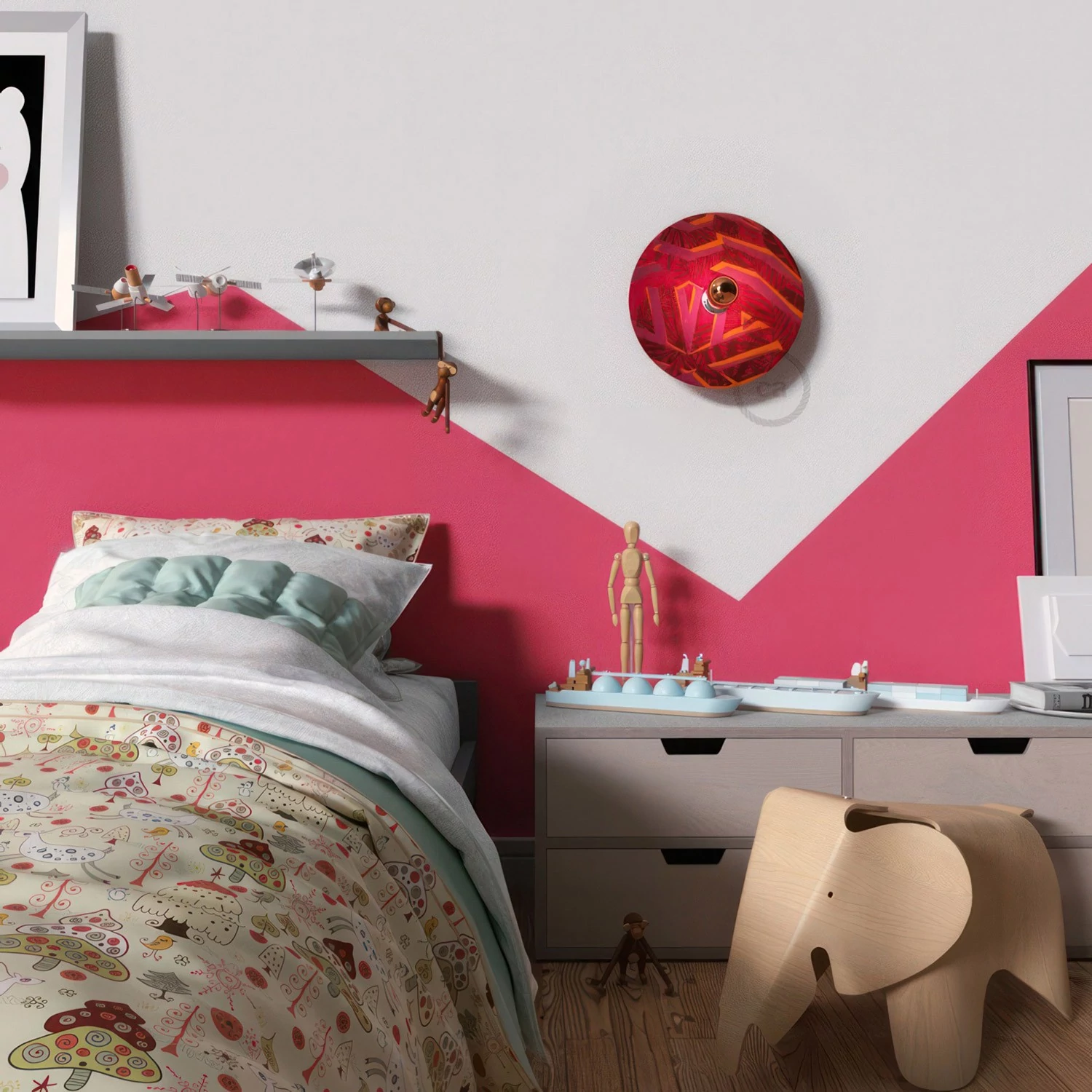 Lámpara de pared Romantic pantalla UFO ilustrada doble cara