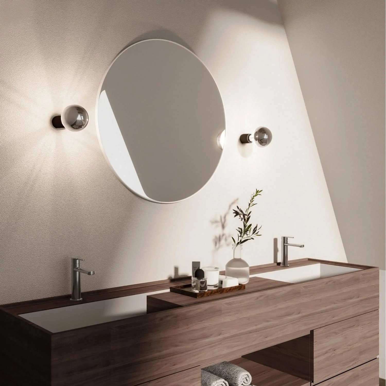 Aplique de pared con bombilla vista media esfera plateada IP44