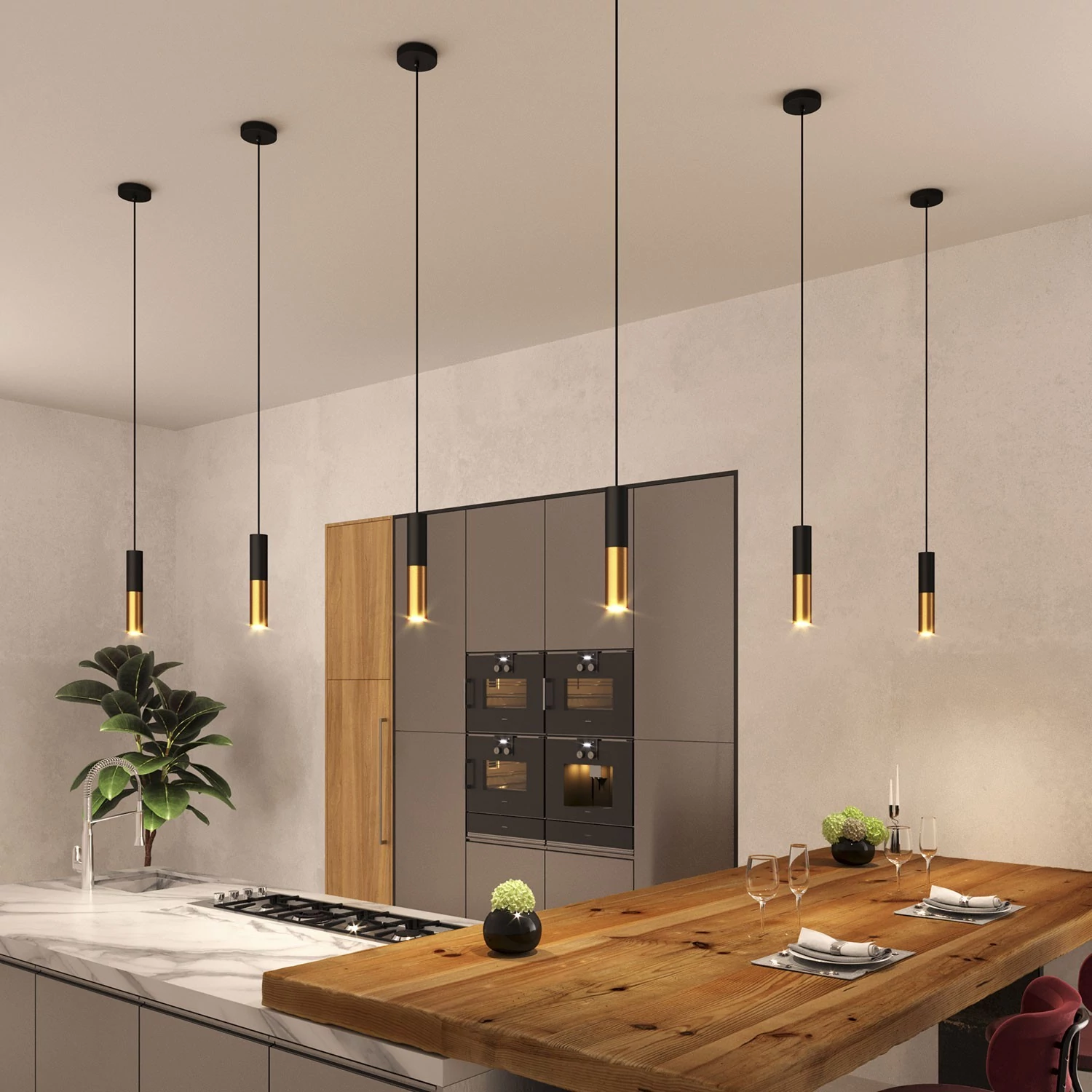 Lámpara de suspensión con pantalla metálica doble Tub-E14