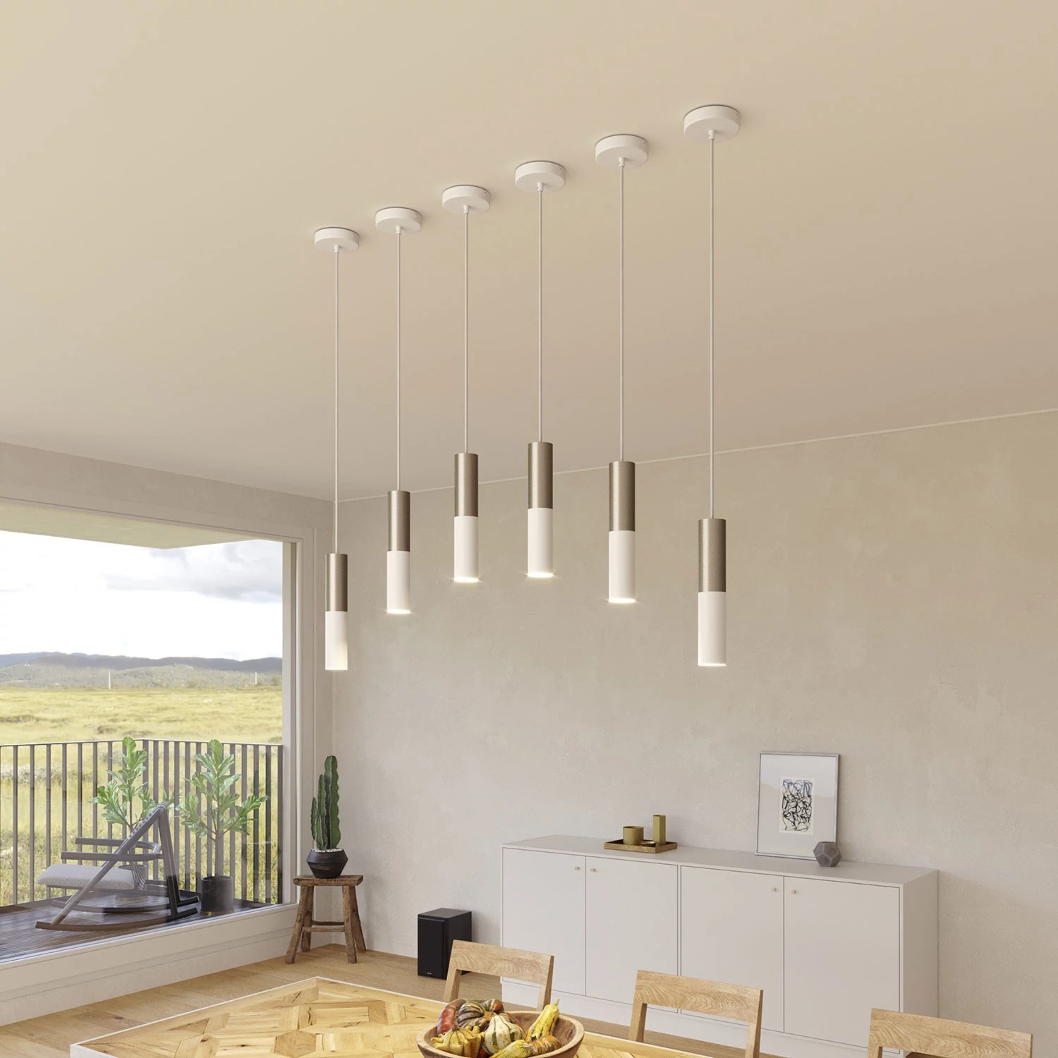 Lámpara de suspensión con pantalla metálica doble Tub-E14