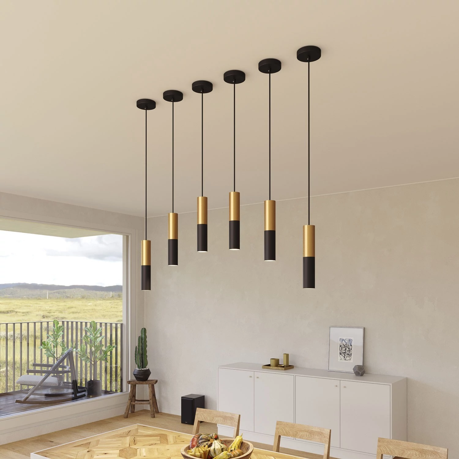 Lámpara de suspensión con pantalla metálica doble Tub-E14