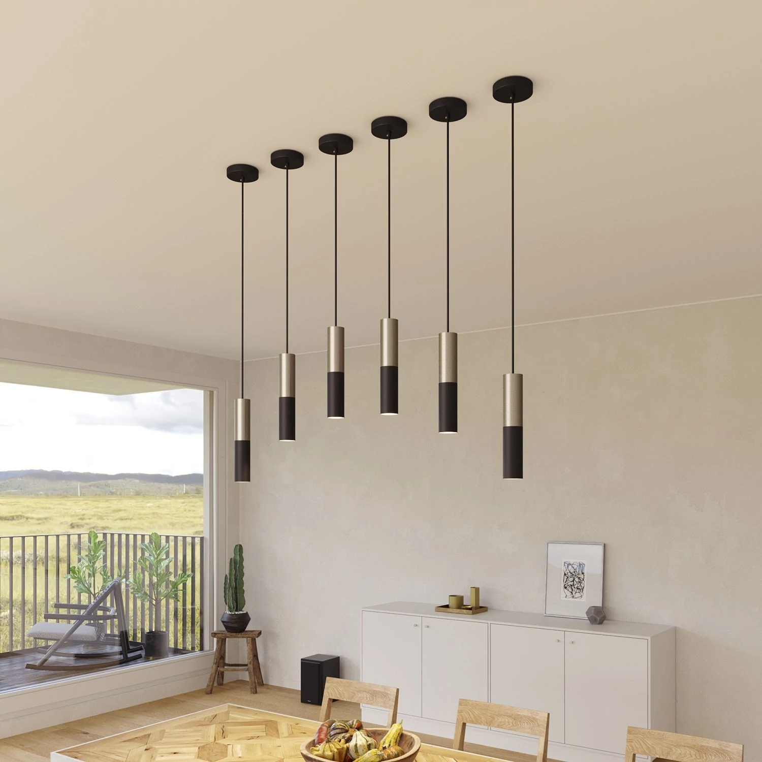 Lámpara de suspensión con pantalla metálica doble Tub-E14