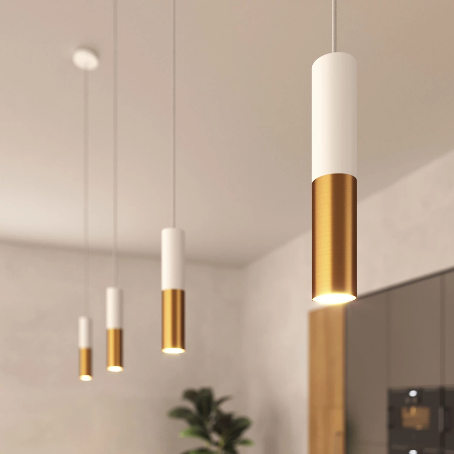 Lámpara de suspensión con pantalla metálica doble Tub-E14